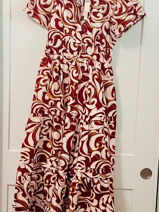 NWT Anthropologie Maeve Tiered Maxi Dress Burgundy Boho Smocked Waist Size S - Picture 3 of 6